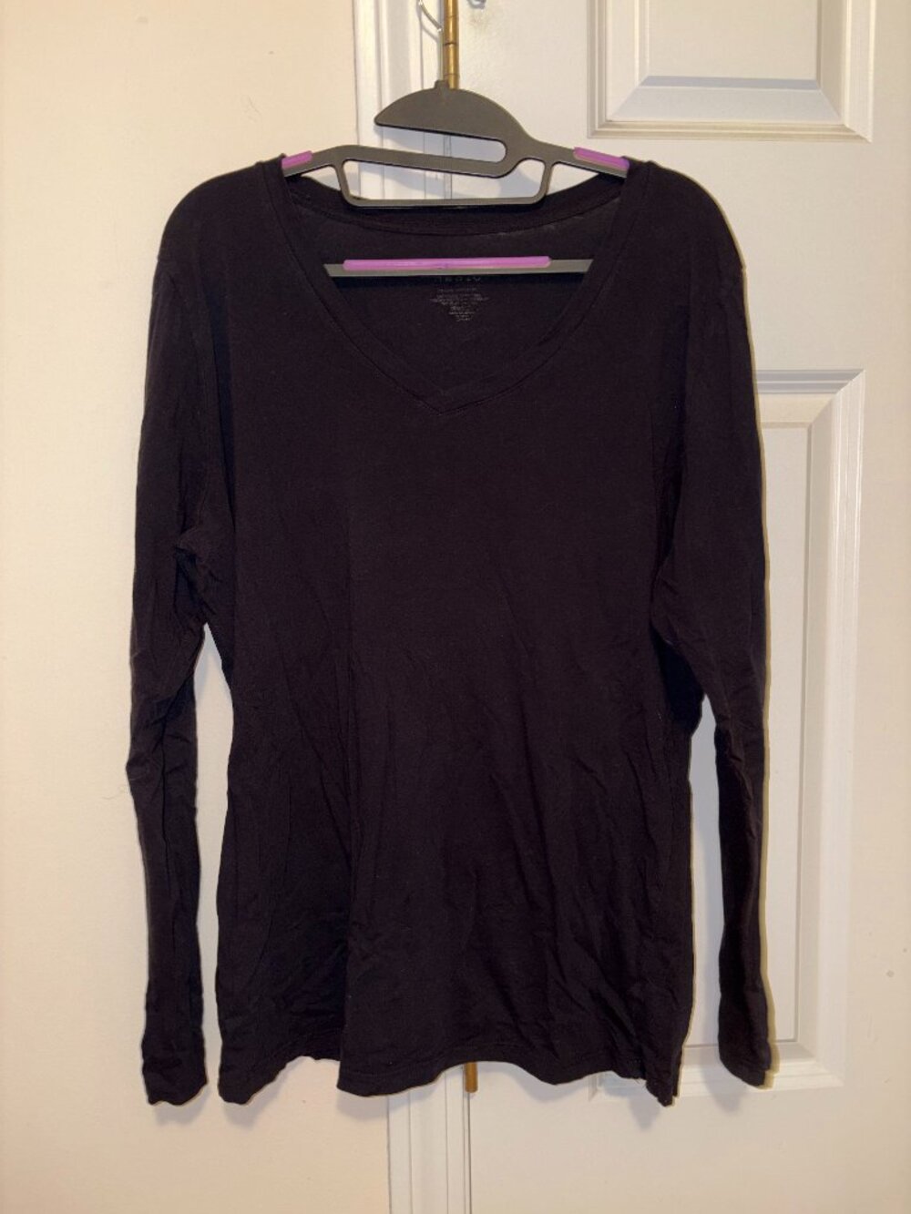 Active Basic Black Long Sleeve V-Neck T-Shirt Size 3XL